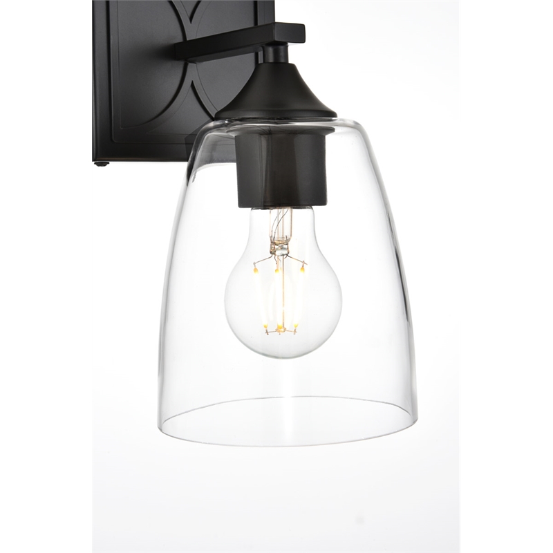 Living District Harris 1-Light Iron & Glass Bath Sconce in Black/Clear