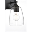 Living District Harris 1-Light Iron & Glass Bath Sconce in Black/Clear