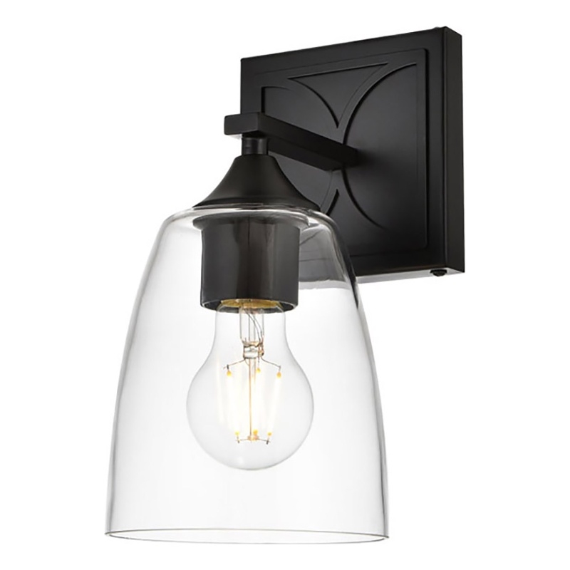 Living District Harris 1-Light Iron & Glass Bath Sconce in Black/Clear