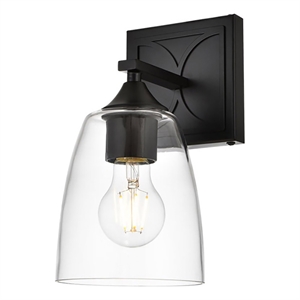 Living District Harris 1-Light Iron & Glass Bath Sconce in Black/Clear