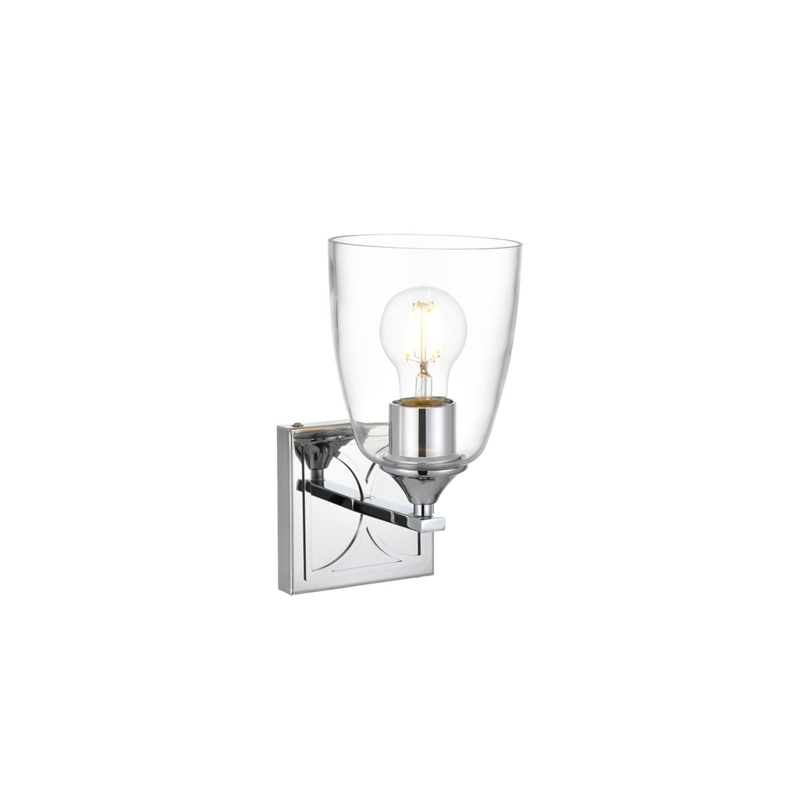 Living District Harris 1-Light Iron & Glass Bath Sconce in Chrome/Clear