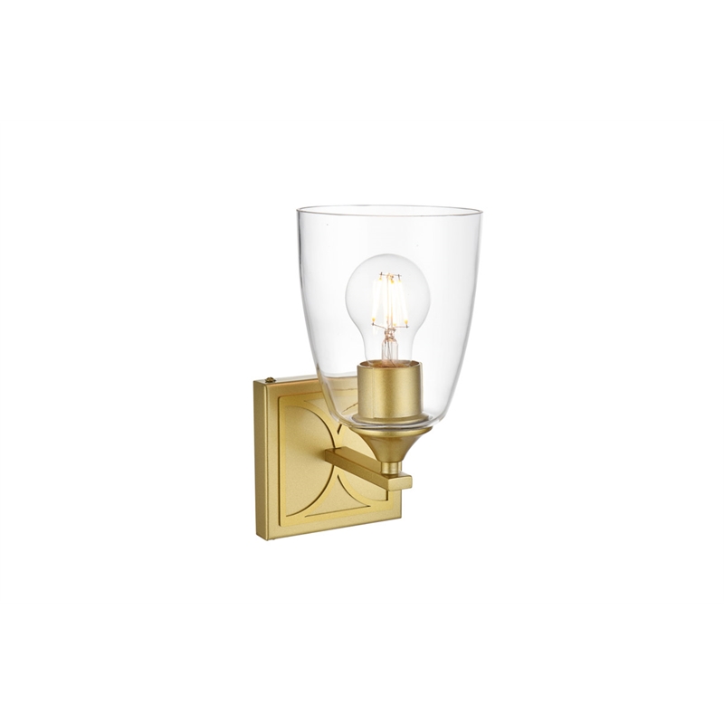Living District Harris 1-Light Iron & Glass Bath Sconce in Brass/Clear