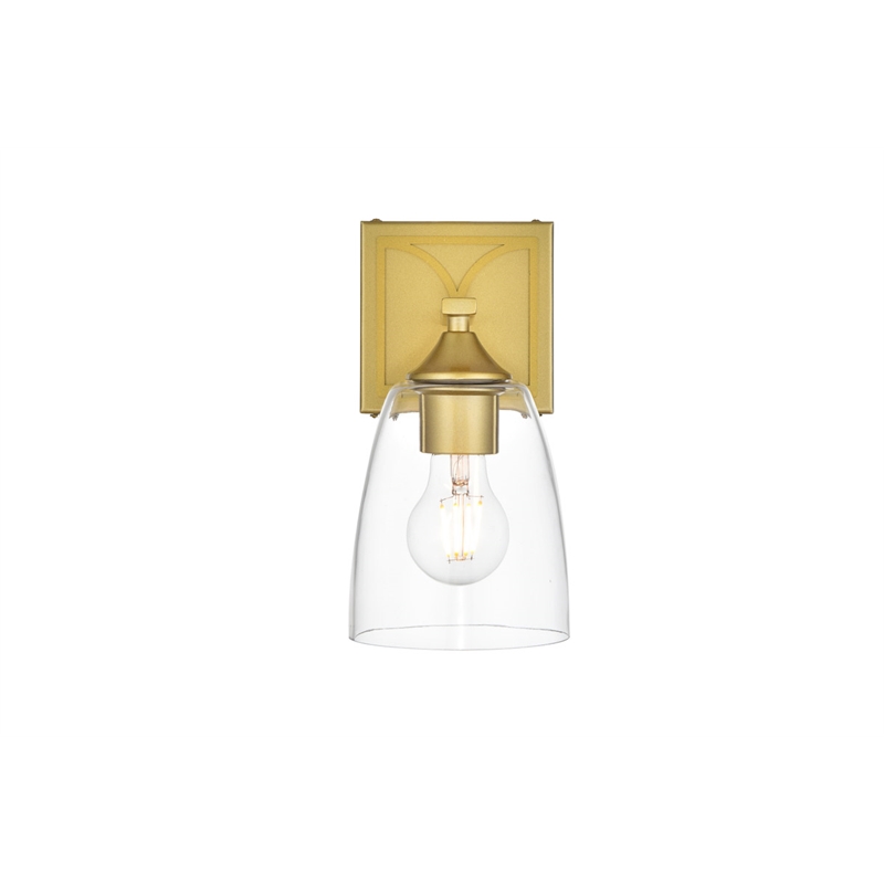 Living District Harris 1-Light Iron & Glass Bath Sconce in Brass/Clear