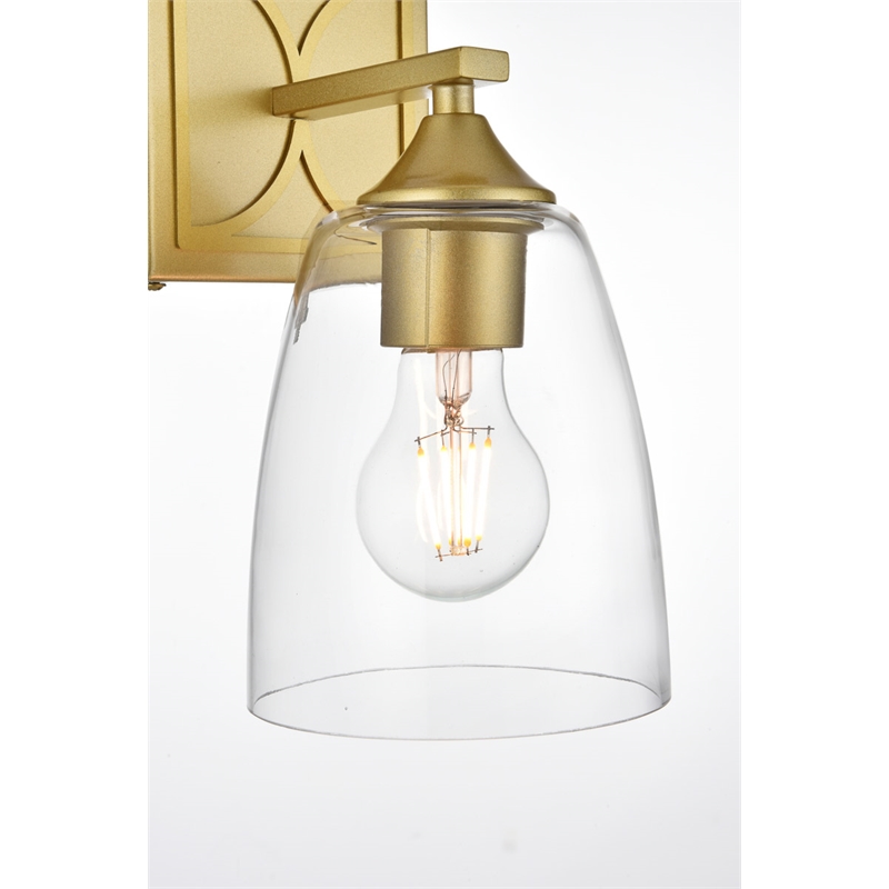 Living District Harris 1-Light Iron & Glass Bath Sconce in Brass/Clear