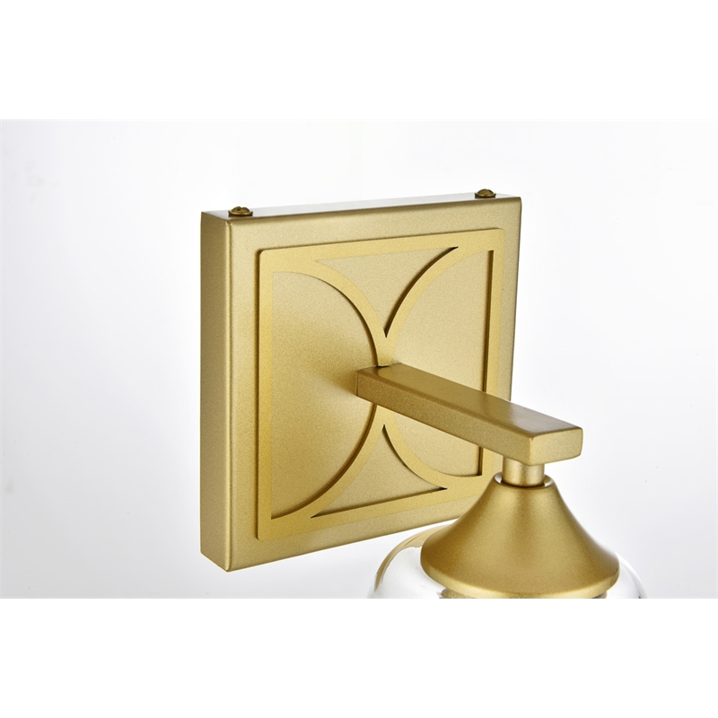 Living District Harris 1-Light Iron & Glass Bath Sconce in Brass/Clear
