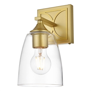 Living District Harris 1-Light Iron & Glass Bath Sconce in Brass/Clear