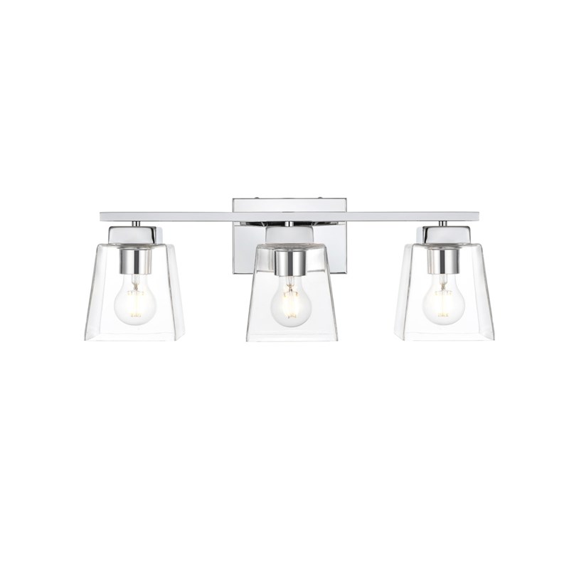 Living District Merrick 3-Light Iron & Glass Bath Sconce in Chrome/Clear