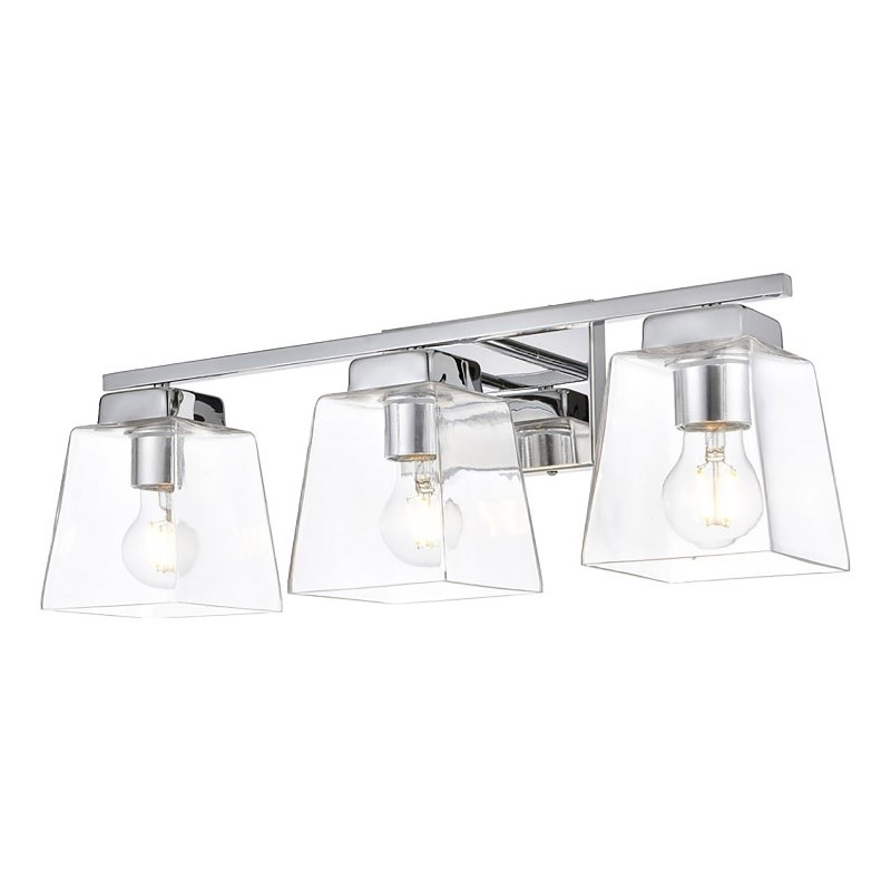 Living District Merrick 3-Light Iron & Glass Bath Sconce in Chrome/Clear