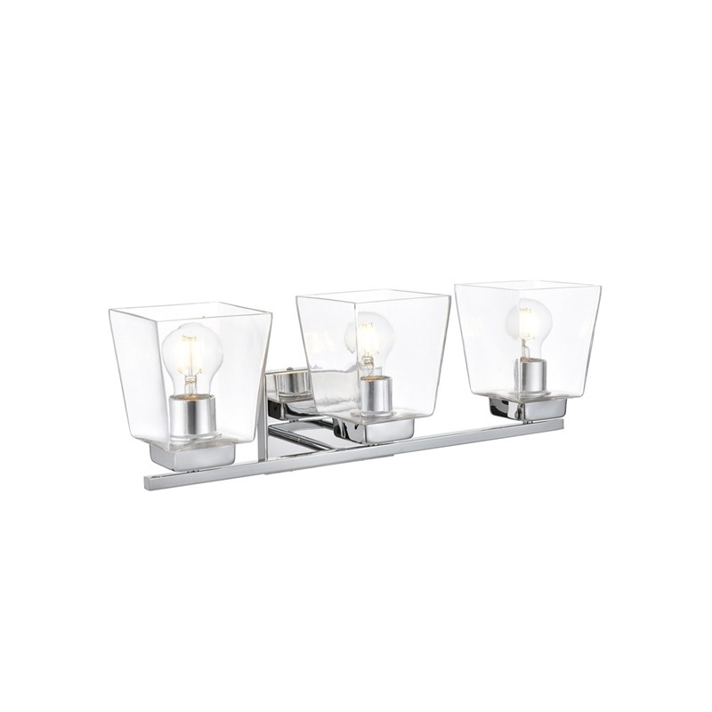 Living District Merrick 3-Light Iron & Glass Bath Sconce in Chrome/Clear