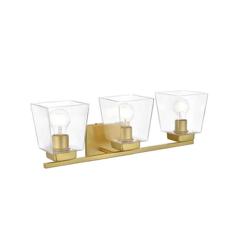 Living District Merrick 3-Light Iron & Glass Bath Sconce in Brass/Clear