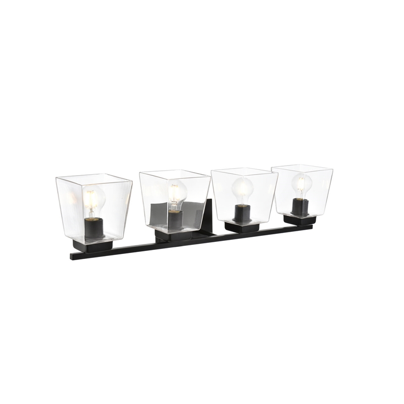 Living District Merrick 4-Light Iron & Glass Bath Sconce in Black/Clear
