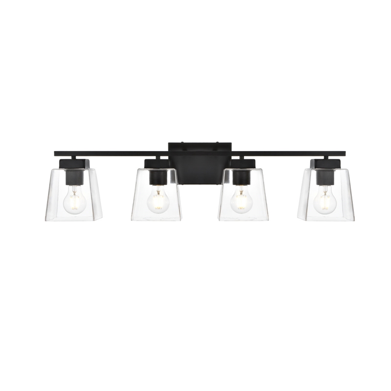 Living District Merrick 4-Light Iron & Glass Bath Sconce in Black/Clear