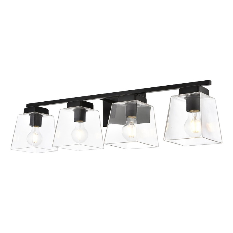 Living District Merrick 4-Light Iron & Glass Bath Sconce in Black/Clear