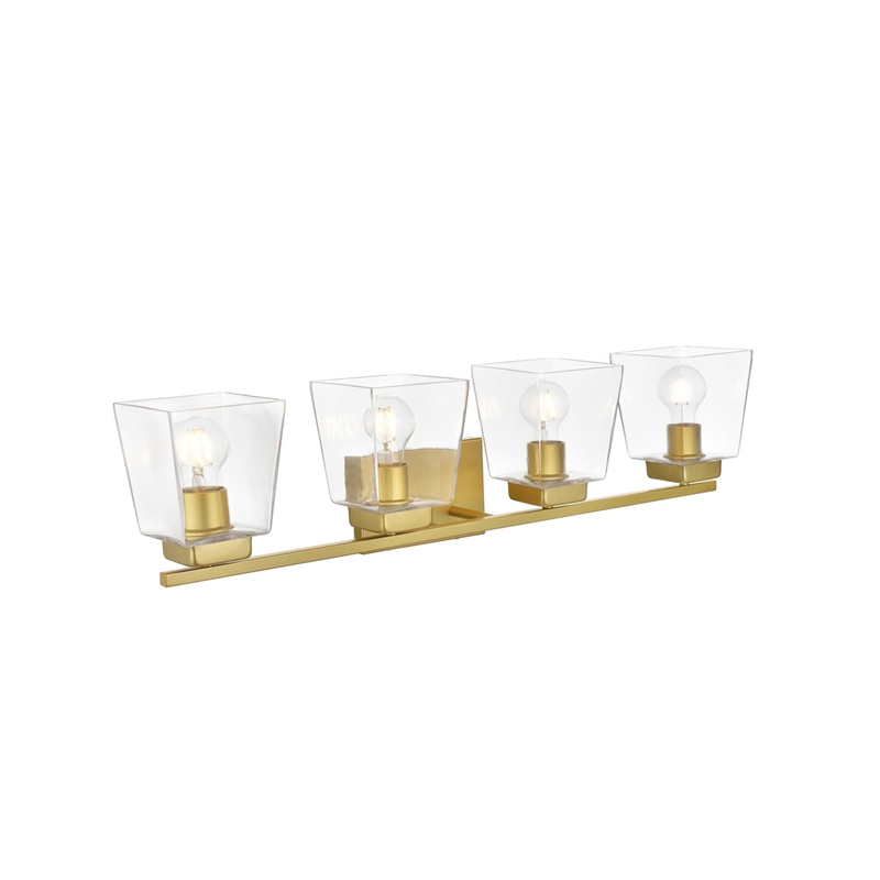 Living District Merrick 4-Light Iron & Glass Bath Sconce in Brass/Clear