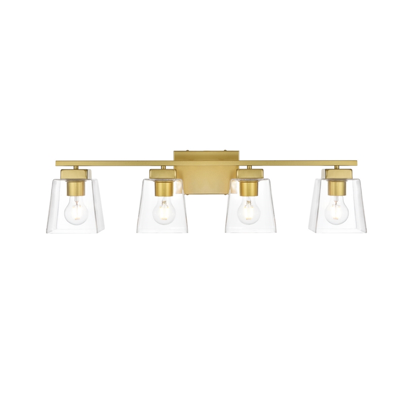 Living District Merrick 4-Light Iron & Glass Bath Sconce in Brass/Clear