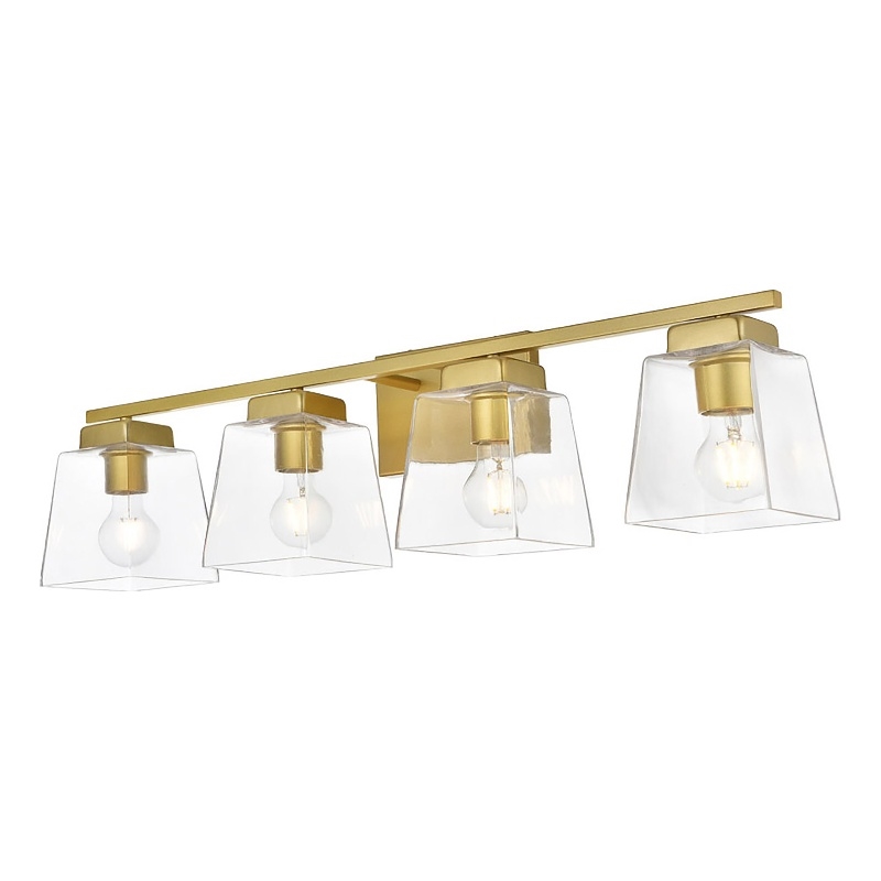 Living District Merrick 4-Light Iron & Glass Bath Sconce in Brass/Clear