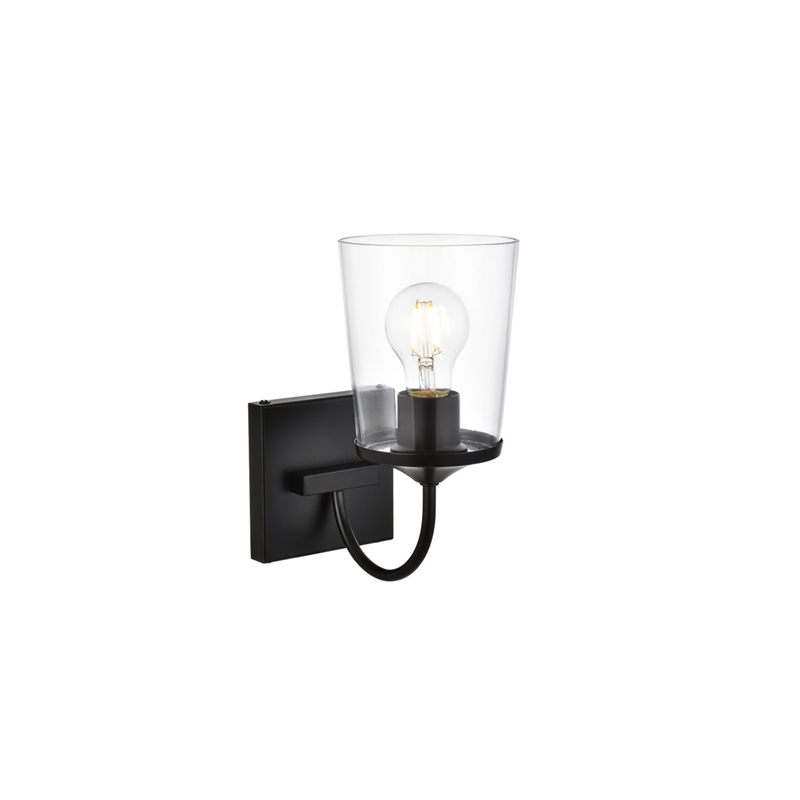 Living District Avani 1-Light Iron & Glass Bath Sconce in Black & Clear