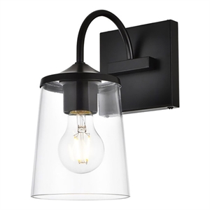 Living District Avani 1-Light Iron & Glass Bath Sconce in Black & Clear