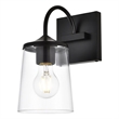 Living District Avani 1-Light Iron & Glass Bath Sconce in Black & Clear
