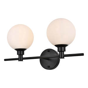 Living District Cordelia 2-Light Iron/Glass Bath Sconce in Black/Frosted White