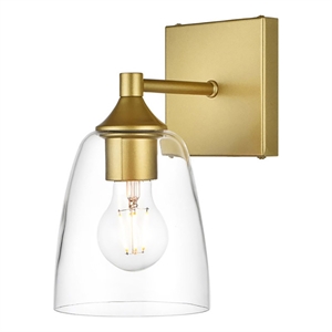 Living District Gianni 1-Light Iron & Glass Bath Sconce in Brass/Clear