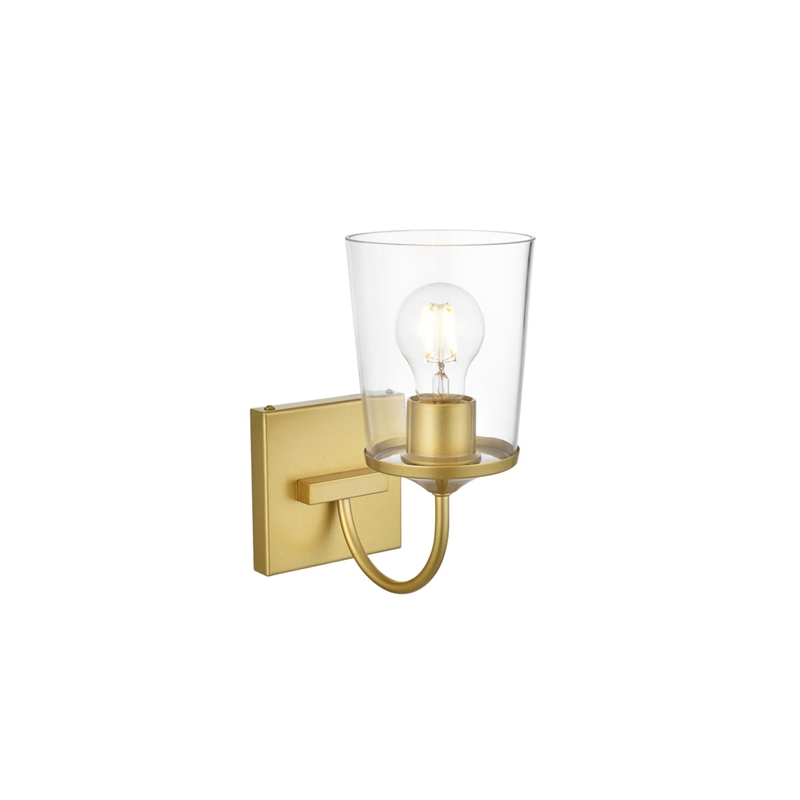 Living District Avani 1-Light Iron & Glass Bath Sconce in Brass and Clear
