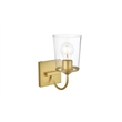 Living District Avani 1-Light Iron & Glass Bath Sconce in Brass and Clear