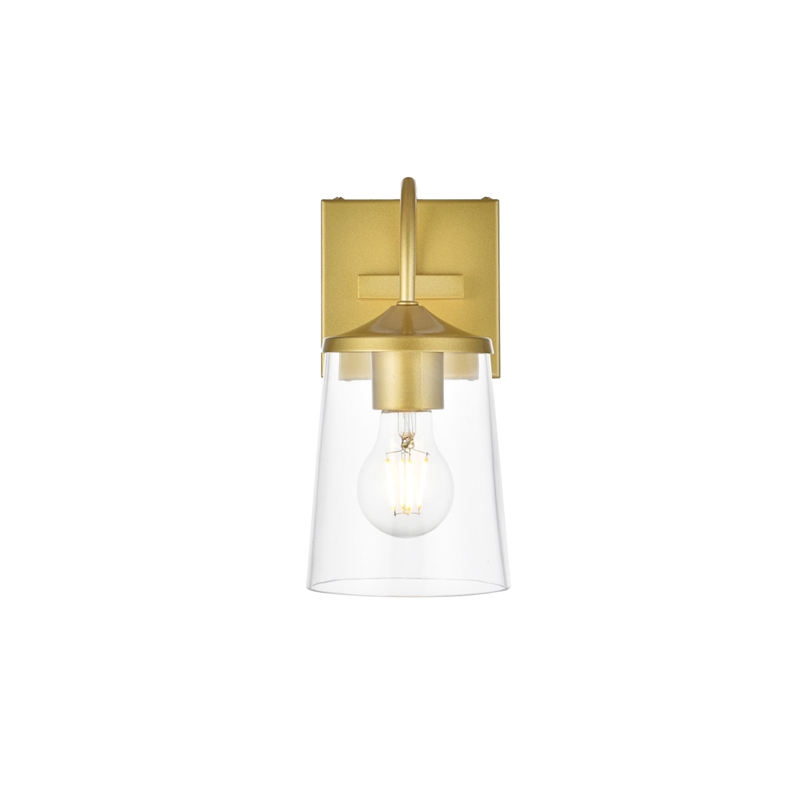 Living District Avani 1-Light Iron & Glass Bath Sconce in Brass and Clear