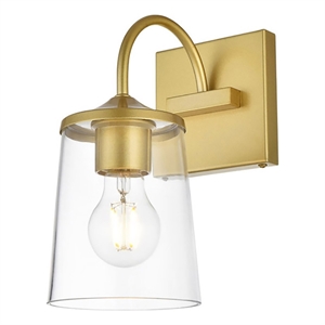 Living District Avani 1-Light Iron & Glass Bath Sconce in Brass and Clear