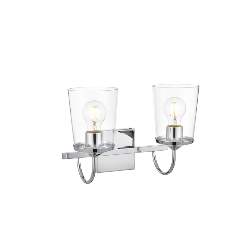 Living District Avani 2-Light Iron & Glass Bath Sconce in Chrome and Clear