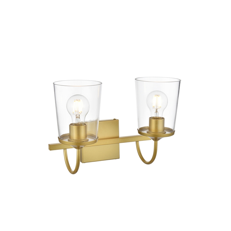 Living District Avani 2-Light Iron & Glass Bath Sconce in Brass and Clear