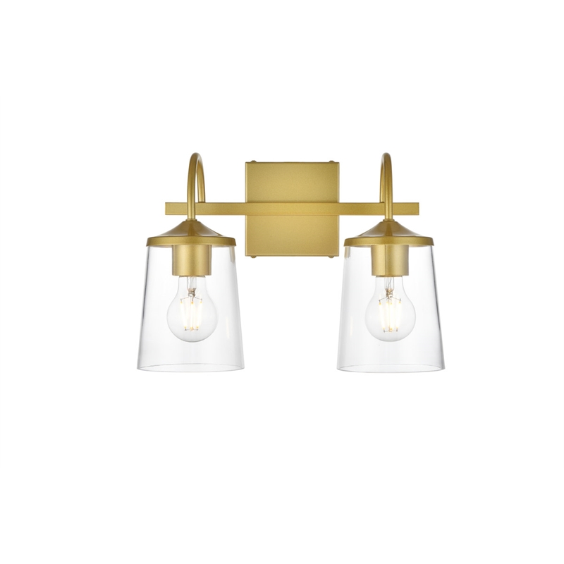 Living District Avani 2-Light Iron & Glass Bath Sconce in Brass and Clear