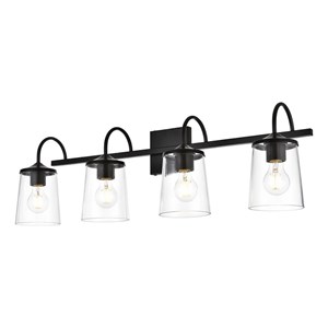 living district avani 4-light iron & glass bath sconce in black and clear
