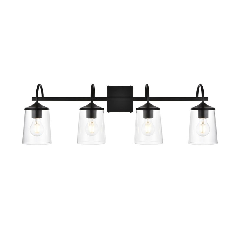 Living District Avani 4-Light Iron & Glass Bath Sconce in Black and Clear