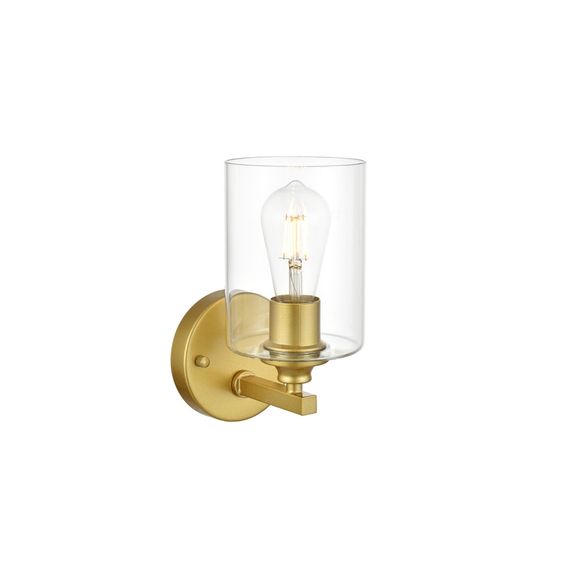 Living District Mayson 1-Light Iron & Glass Bath Sconce in Brass/Clear