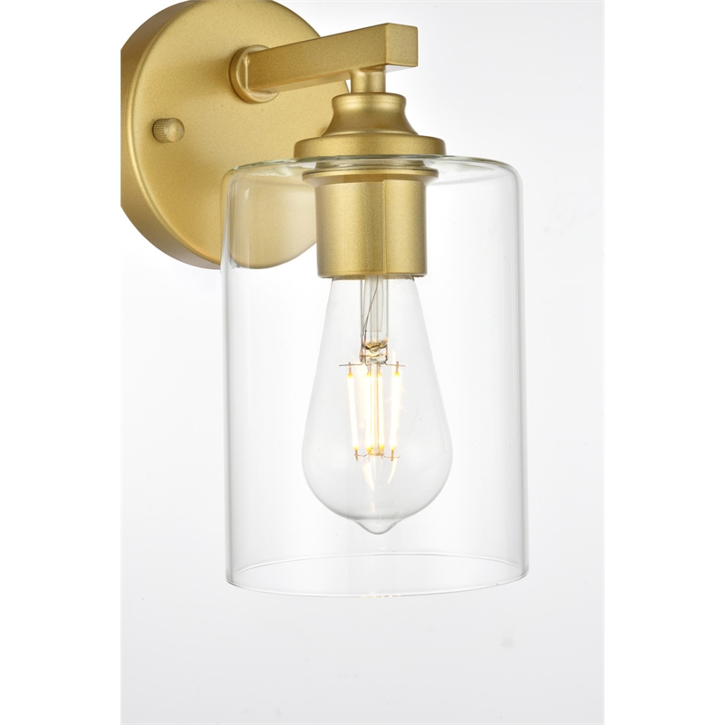 Living District Mayson 1-Light Iron & Glass Bath Sconce in Brass/Clear