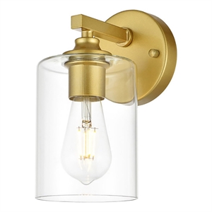 Living District Mayson 1-Light Iron & Glass Bath Sconce in Brass/Clear