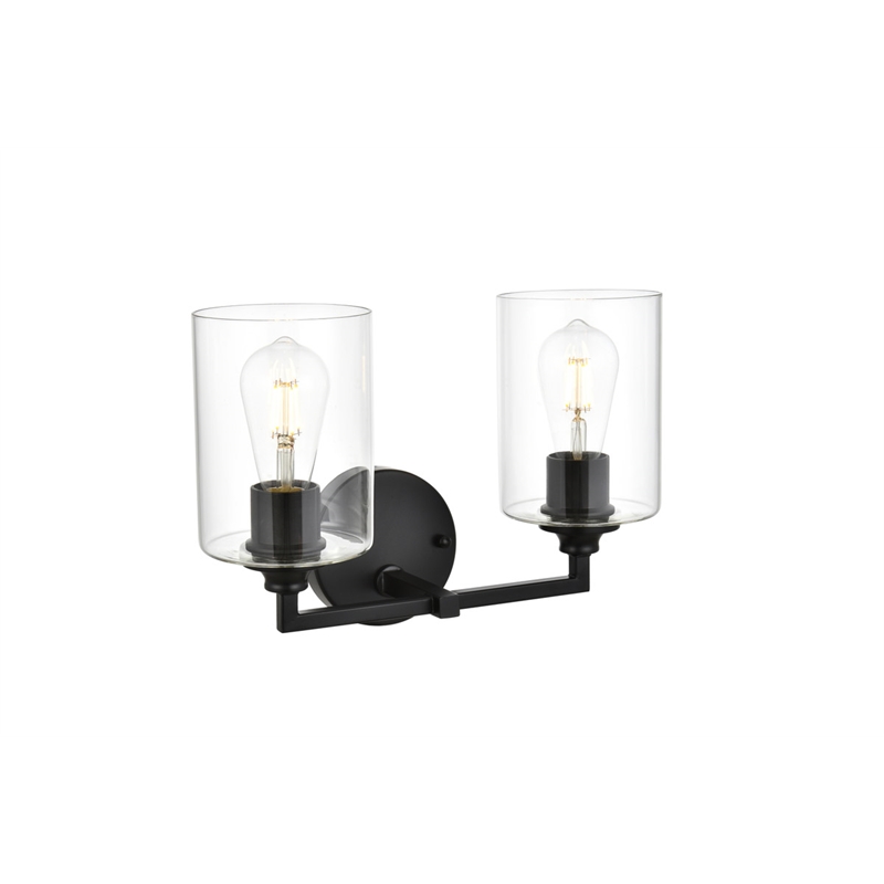 Living District Mayson 2-Light Iron & Glass Bath Sconce in Black/Clear