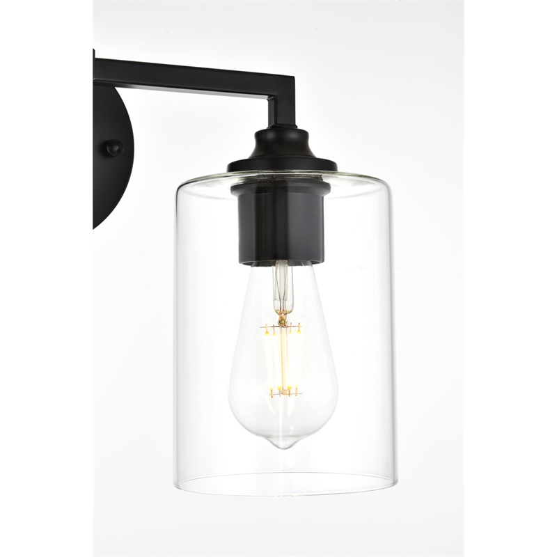 Living District Mayson 2-Light Iron & Glass Bath Sconce in Black/Clear