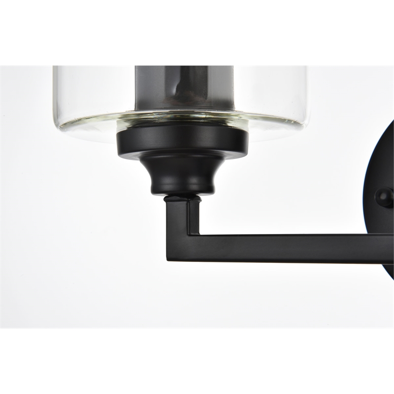 Living District Mayson 2-Light Iron & Glass Bath Sconce in Black/Clear