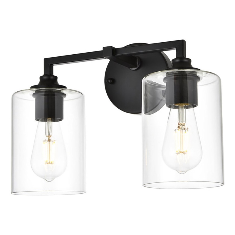 Living District Mayson 2-Light Iron & Glass Bath Sconce in Black/Clear