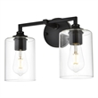 Living District Mayson 2-Light Iron & Glass Bath Sconce in Black/Clear