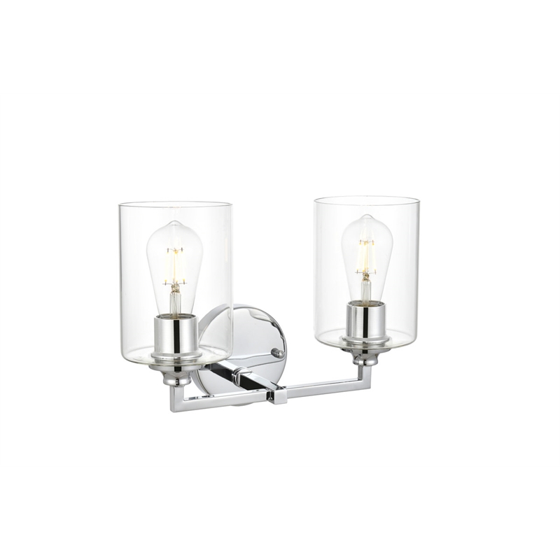 Living District Mayson 2-Light Iron & Glass Bath Sconce in Chrome/Clear