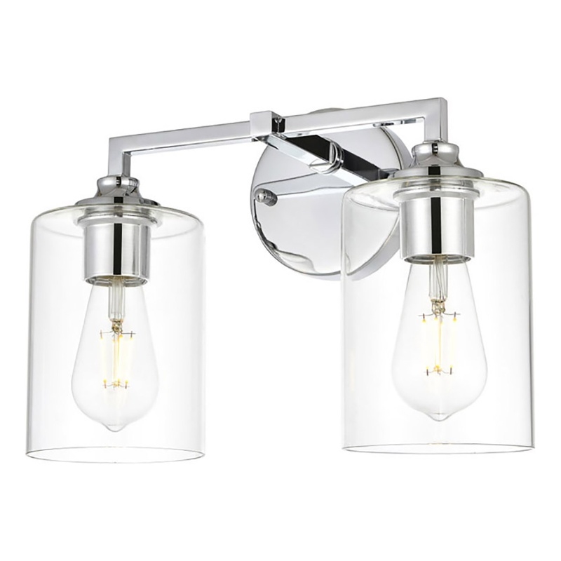 Living District Mayson 2-Light Iron & Glass Bath Sconce in Chrome/Clear