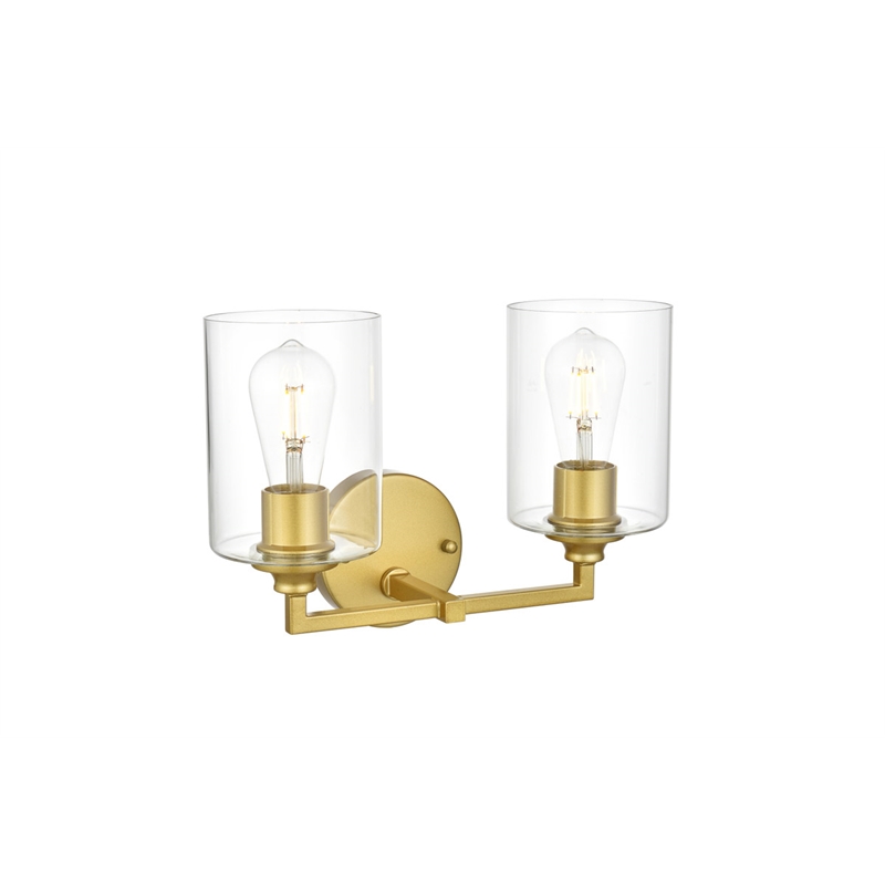 Living District Mayson 2-Light Iron & Glass Bath Sconce in Brass/Clear