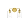 Living District Mayson 2-Light Iron & Glass Bath Sconce in Brass/Clear