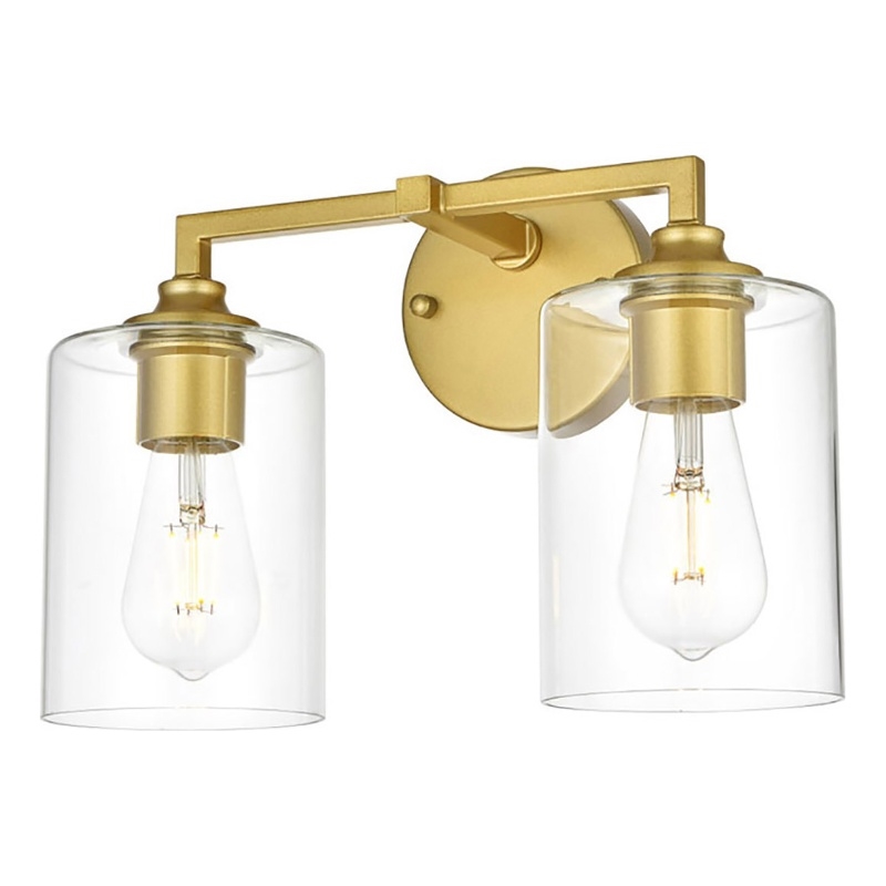 Living District Mayson 2-Light Iron & Glass Bath Sconce in Brass/Clear