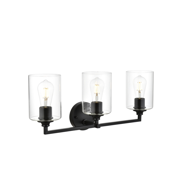 Living District Mayson 3-Light Iron & Glass Bath Sconce in Black/Clear
