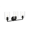 Living District Mayson 3-Light Iron & Glass Bath Sconce in Black/Clear