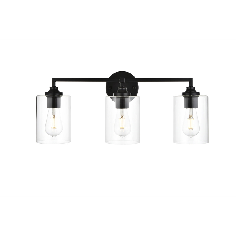 Living District Mayson 3-Light Iron & Glass Bath Sconce in Black/Clear
